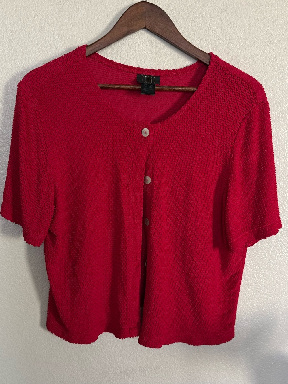 Teddi Red Short-Sleeve Button-Front Knit Cardigan